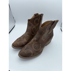 Sterling River Boots Womens Size 9 Brown Leather Western Ankle Booties Zip